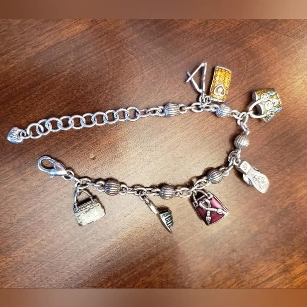 Brighton Vintage Enamel and Silver Plated Purse and Shoe Retired Charm Bracelet